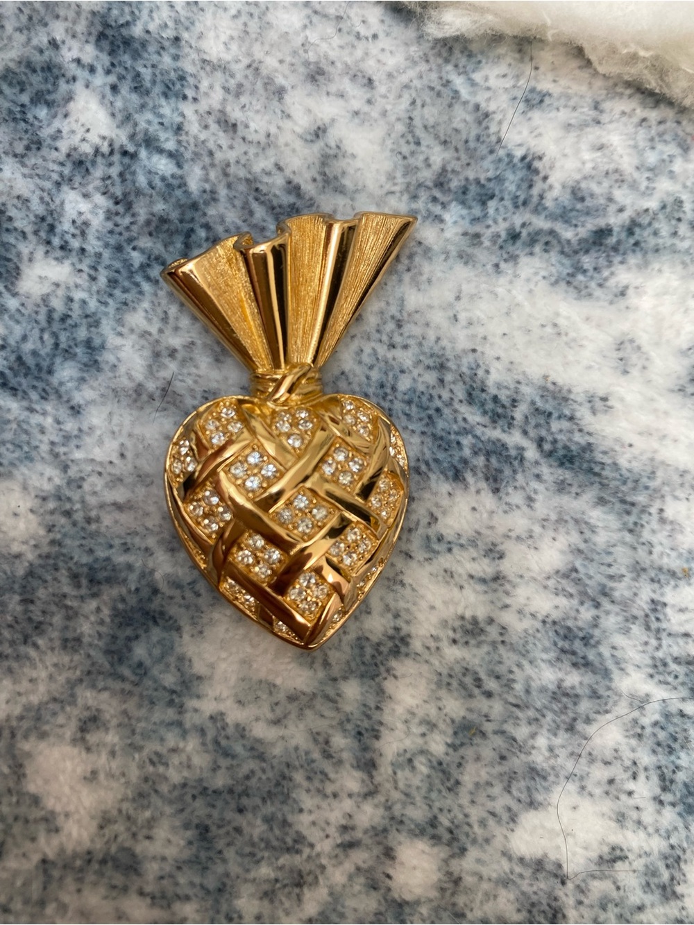 Dior Gold-Tone Heart Brooch with Woven Design and Crystal Accents